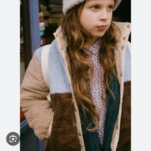 Tinycottons Colorblock Polar Sherpa Jacket - in Brown, Tan, Blue
